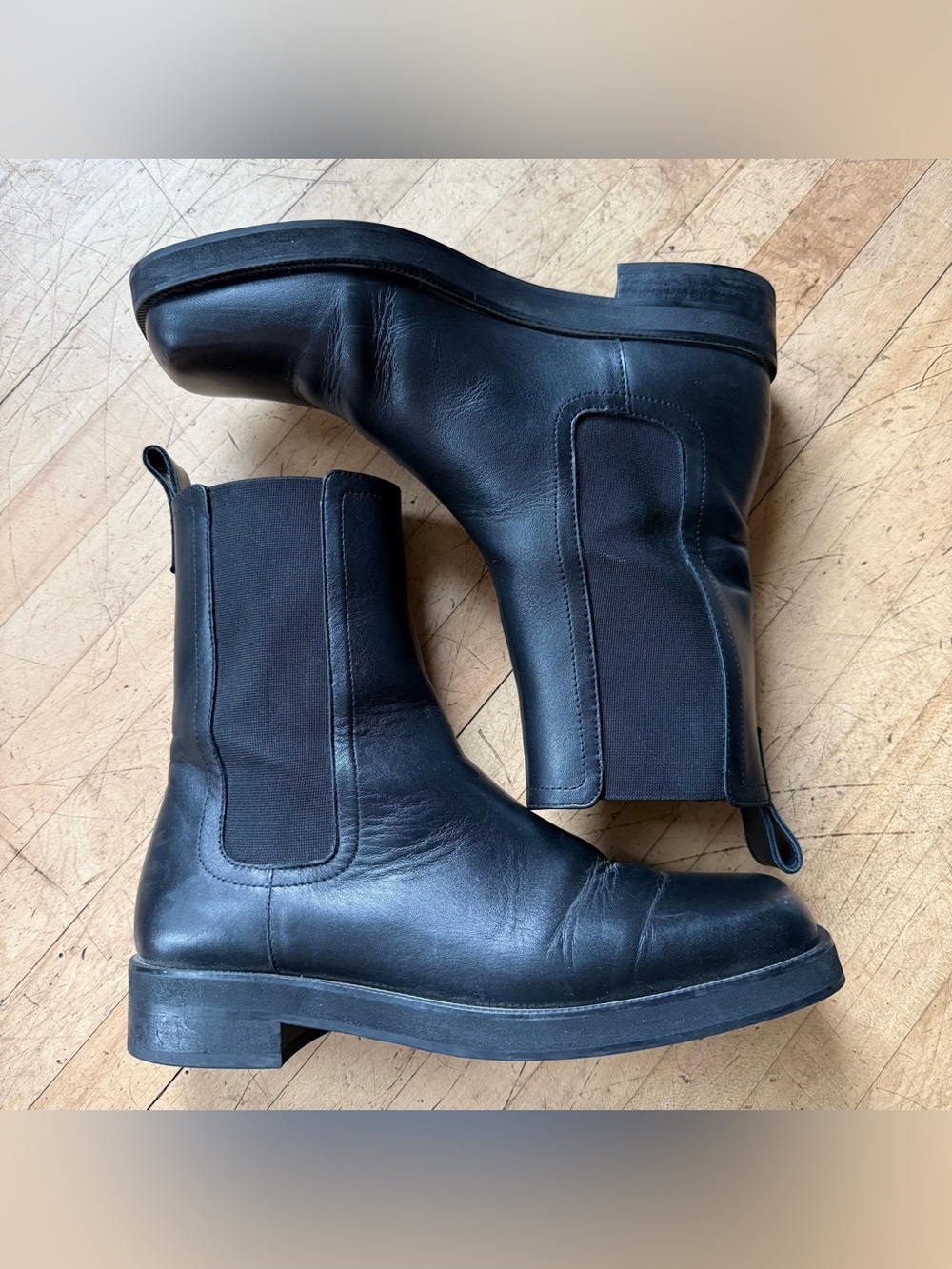 MAGUIRE Black Leather Pull On Chelsea Boots Square Toe Low Heel 38 - Picture 4 of 11